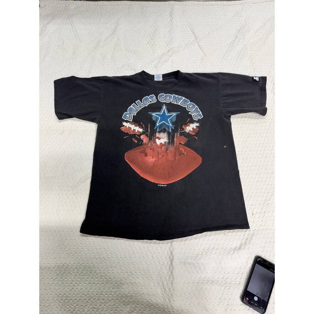 Vtg 1994 Starter Black DALLAS COWBOYS T Shirt Size Large Stained READ